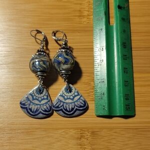 Porcelain And Lampwork Dangle Earrings